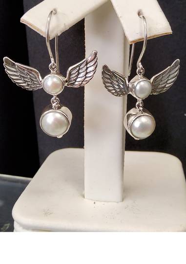 Angel Wings Pearl 2 Drop Earrings